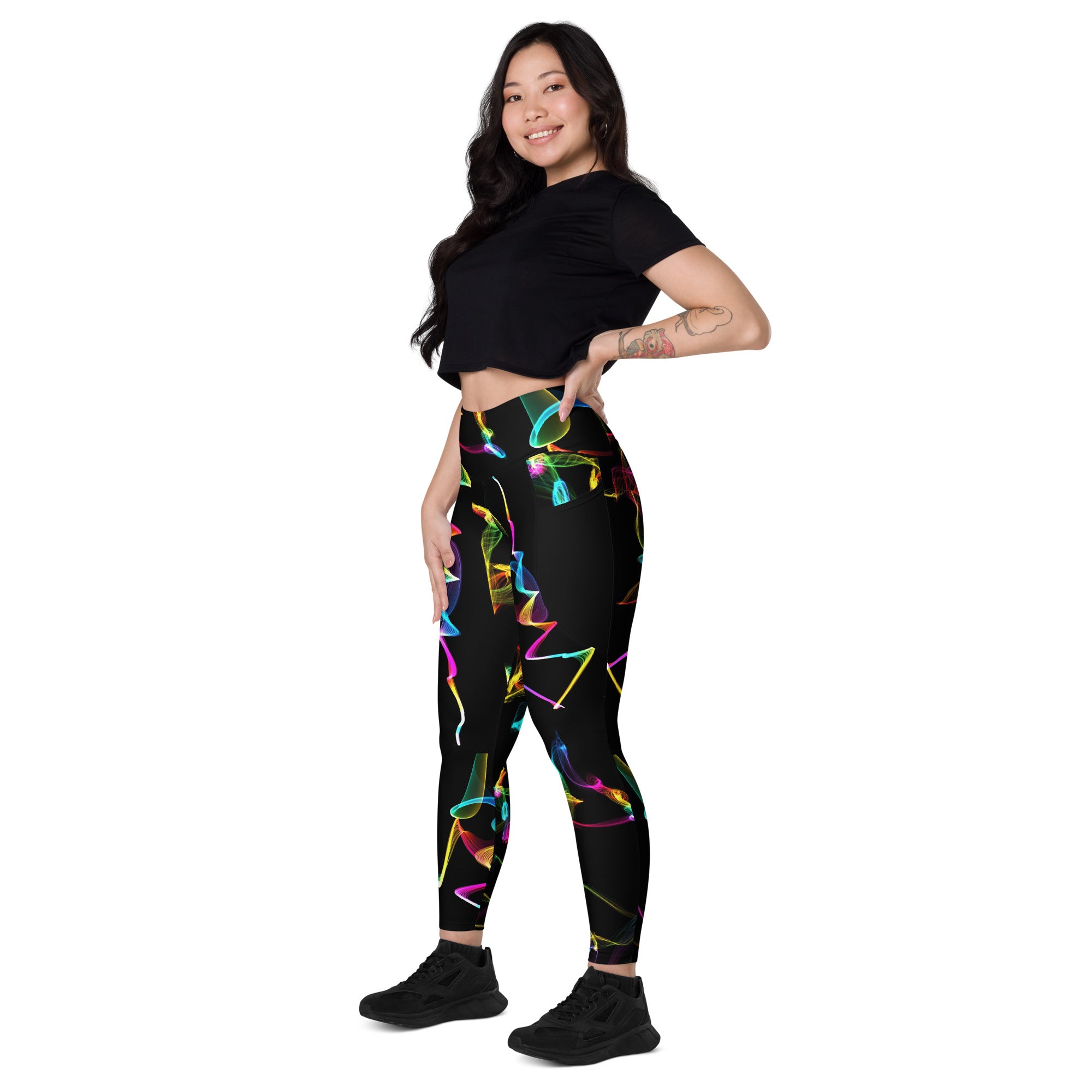 Black Gym Leggings with Pockets. Streetwear or Workout or Dance Leggings. Yoga Pants. WickedYo.